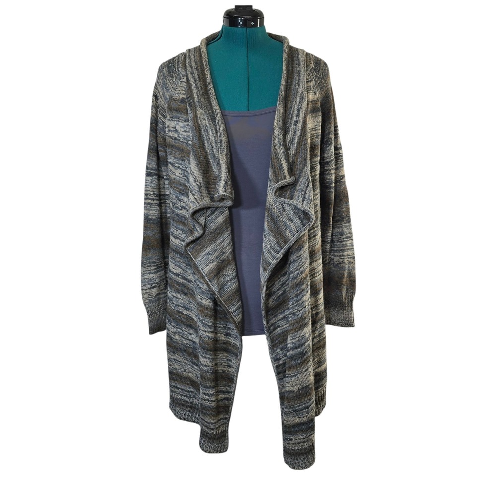 Sisters Space Dye Knit Open Front Cardigan Sweater Duster Brown Womens‎ L